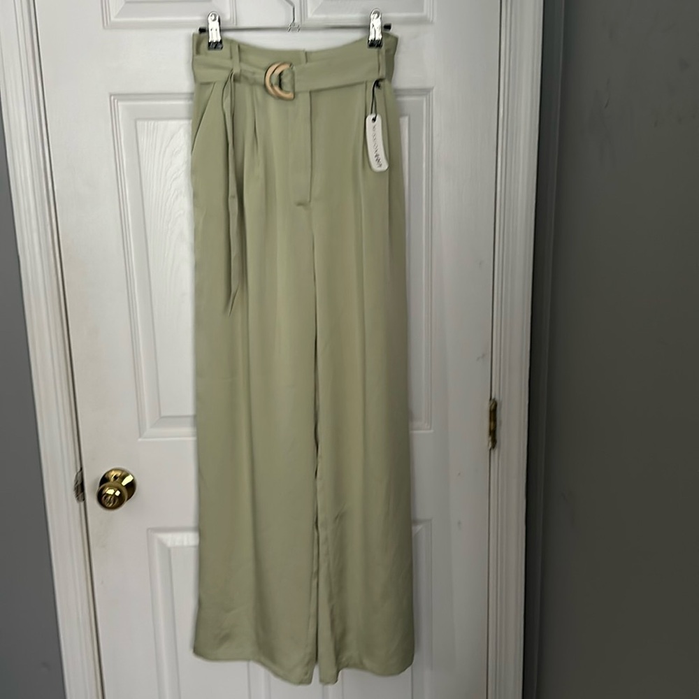 Green satin wide leg trousers